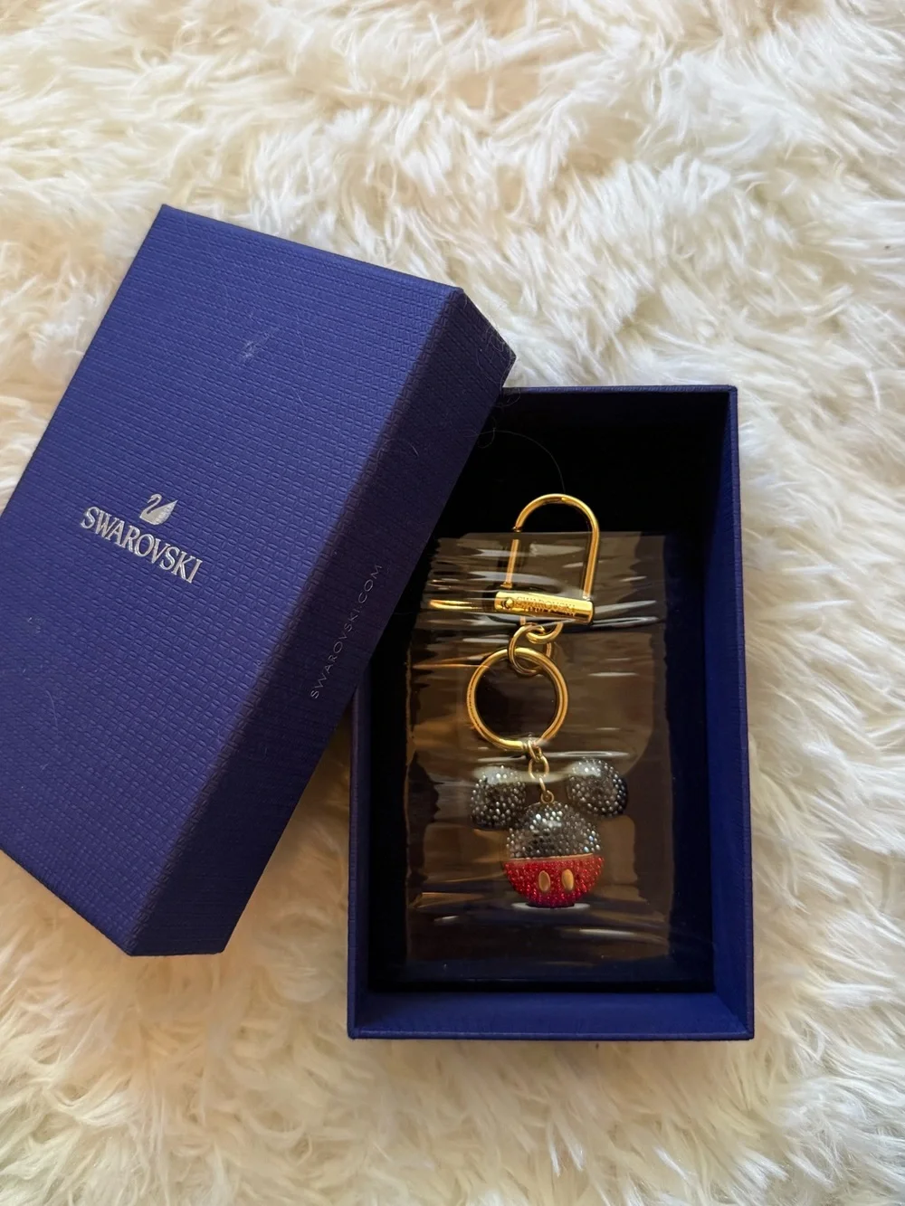 Swarovski Gold Tone Mickey Crystal Keyring with Red and Black Accents